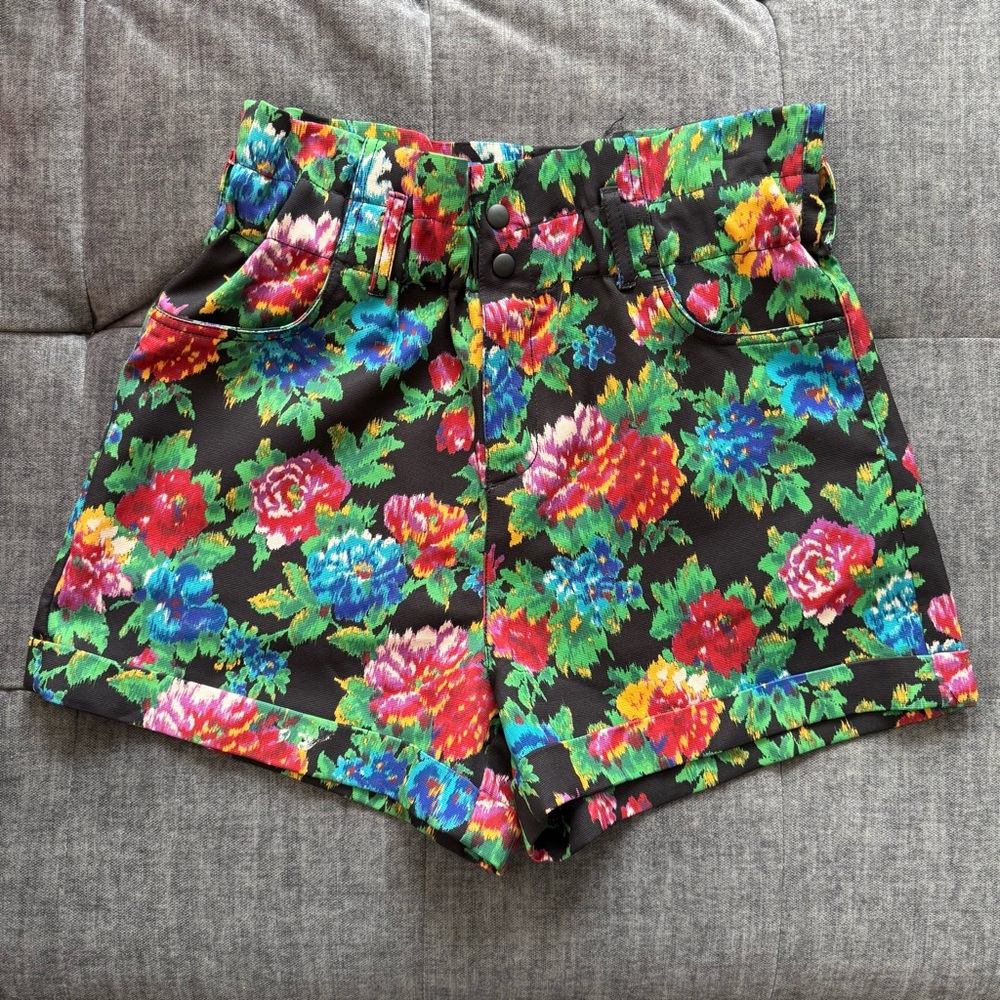 Zara Black Floral High Waist Women's Shorts